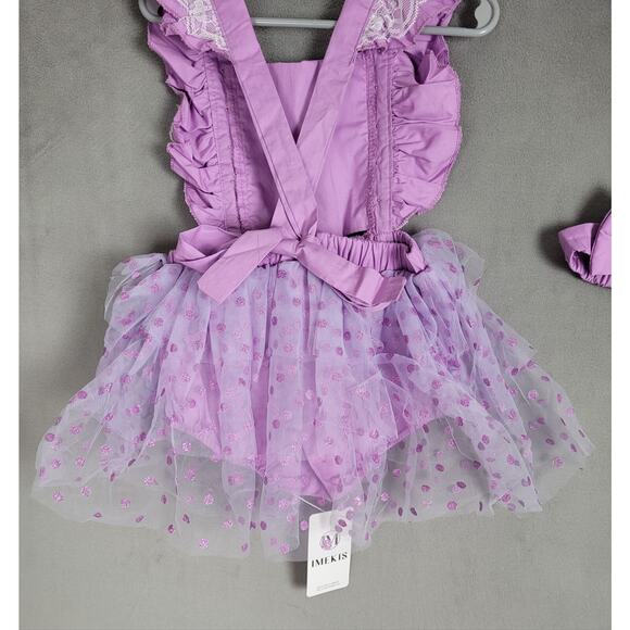 Imekis Baby Girl 1st Birthday Outfit Lace Tulle Romper Dress w/ Headband 12-24m - Picture 6 of 6